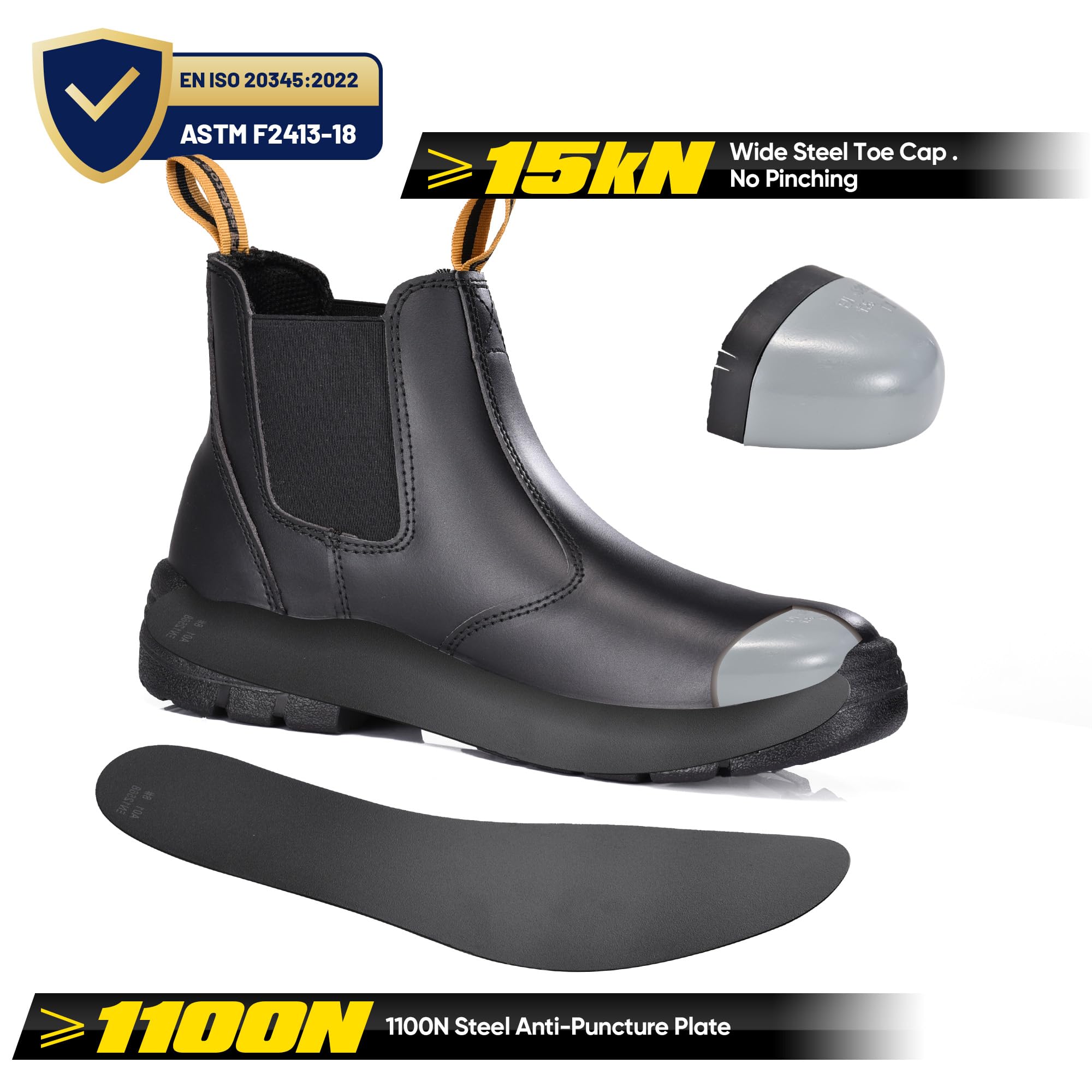 Safetoe Zapatos de Seguridad Hombres y Mujeres, M-8025 S3 Botas de Seguridad para Hombres con Cuero Impermeable, Puntera de Material, Punta de Acerol Ligeros Calzado, Zapatillas Para Plantilla Comodas