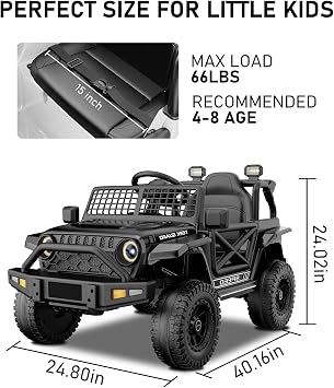 YunTopKids Ride on Car for Toddlers 1-3, 12V 7Ah Kids Electric Car with Parental Remote Control, Soft Start, Spring Suspension, Bluetooth Music, Ride on Toys Electric Vehicle for Boys Girls (Black)