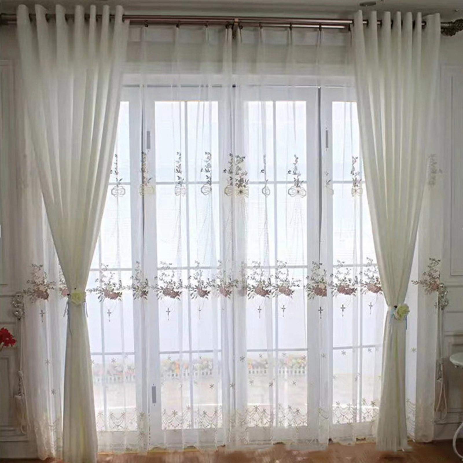 bandezid bloemen/Borduurwerk/tule/gordijn, retro/Sheer Gordijnen/Voor Woonkamer balkon, Voile/Licht Filteren/pastoraal/raamgordijnen, haken top-Blauw. 200x220cm (79x87inch) 1st