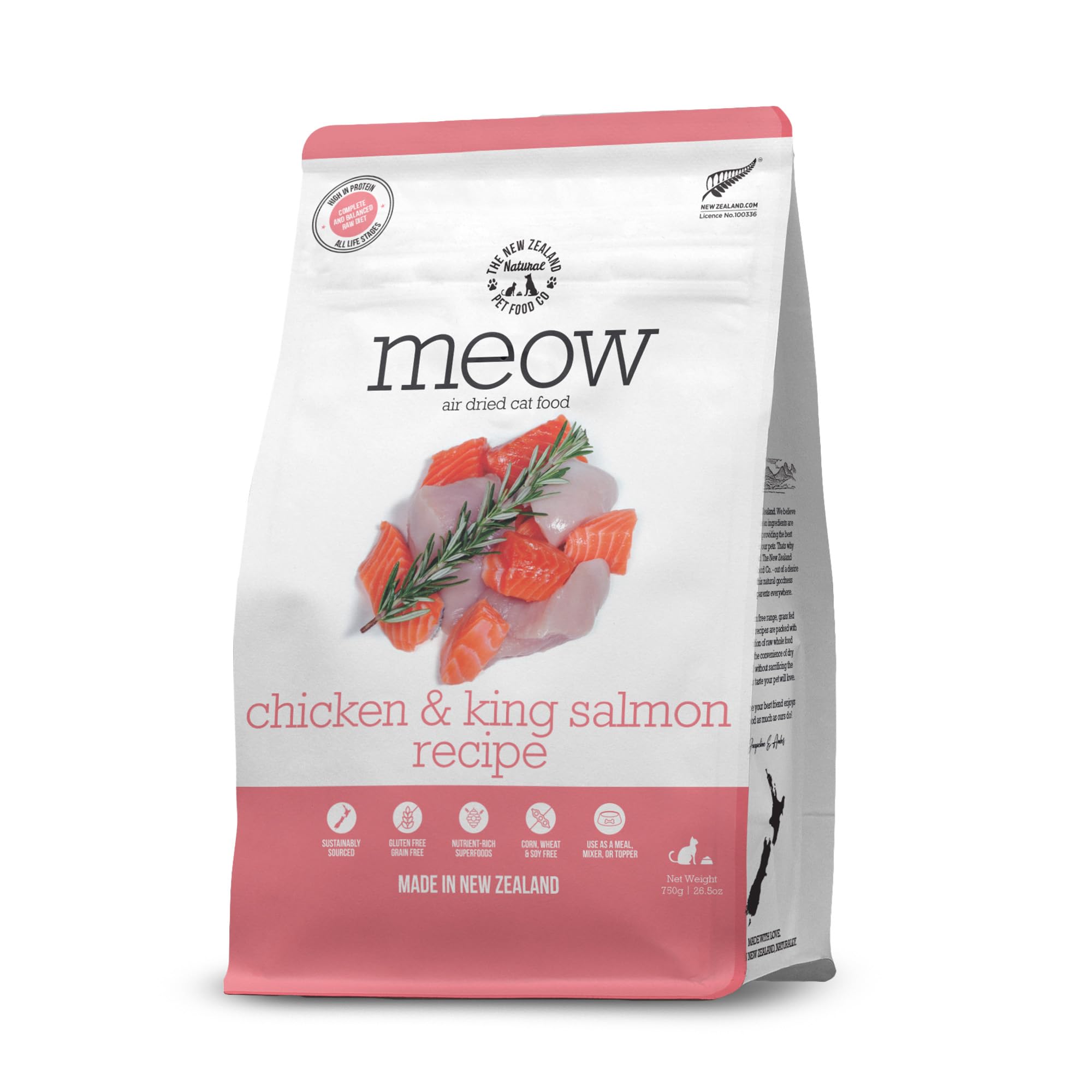The New Zealand Natural Pet Food Co Meow Air Dried Cat Food - Chicken & King Salmon Recipe, Dry Cat Food, High Protein Meals, Treats & Toppers,26.5 oz