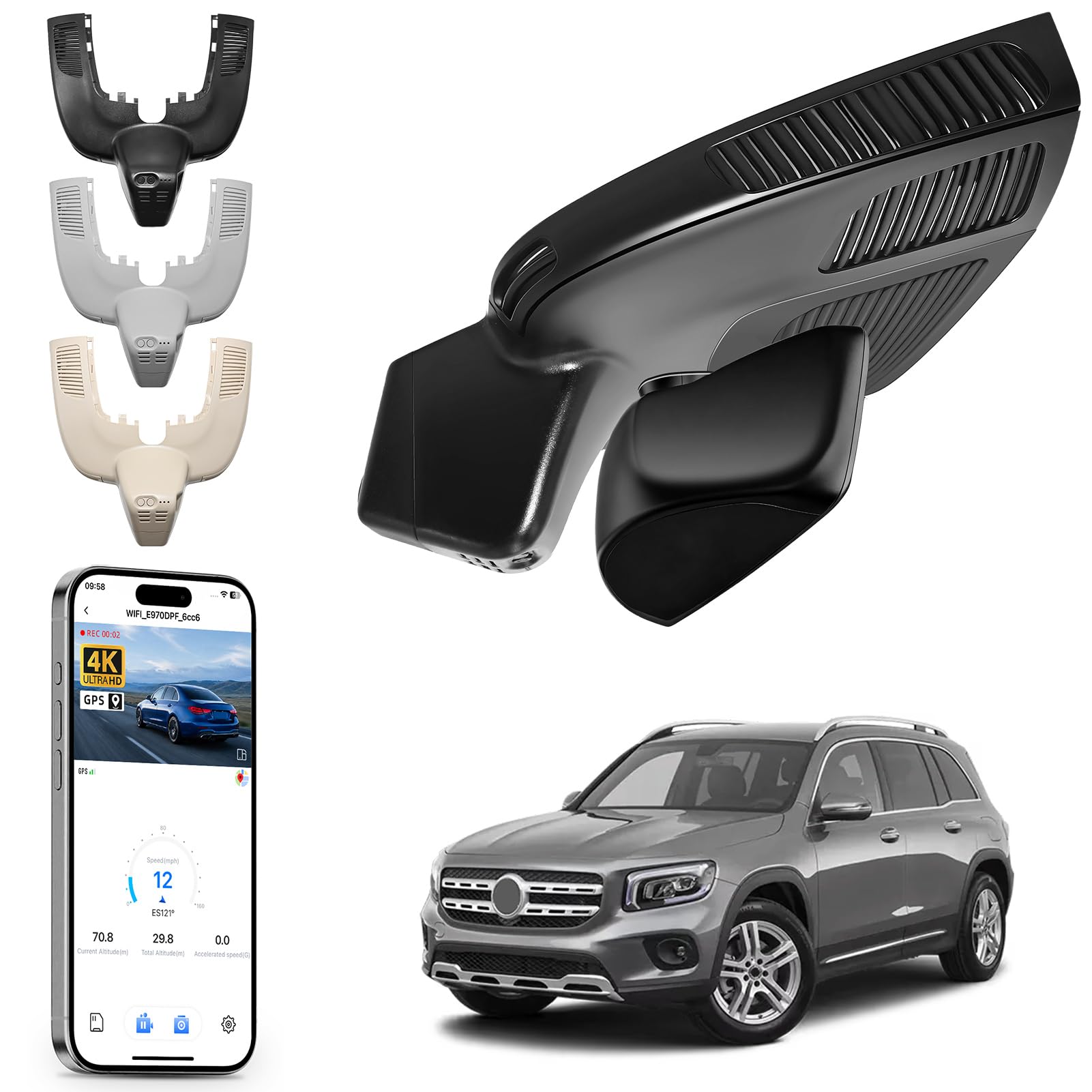 MANGOAL 4K Dashcam Voiture, UHD 2160P Camera Voiture, pour Mercedes-Benz GLE(W167/C167) 2020-2025 & GLS(X167) 2020-2025(Modèle D Noir), 4MATIC, Look OEM intégré, Capteur G, WiFi & App, Carte 64 Go