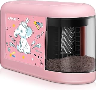 AFMAT Electric Pencil Sharpener for Kids, Cute Pink Pencil Sharpener (Elephant Pattern), Cordless Sharpener for 8mm Pencils, Battery Operated Electric Pencil Sharpener for Home, Office, School