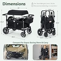 Vista 7 de Cochecito plegable estilo carrito todoterreno Kinder King para 2 niños, cochecito de bebé al aire libre, toldo extraíble de 2 plazas, mango