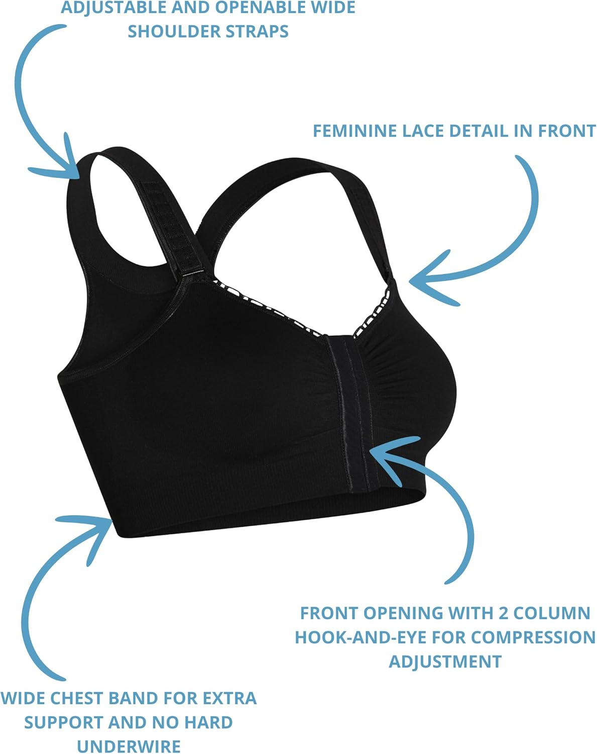 Alice Post Surgery Compression Bra w/Adjustable Straps | Post Surgical Bra Front Closure - Image 4