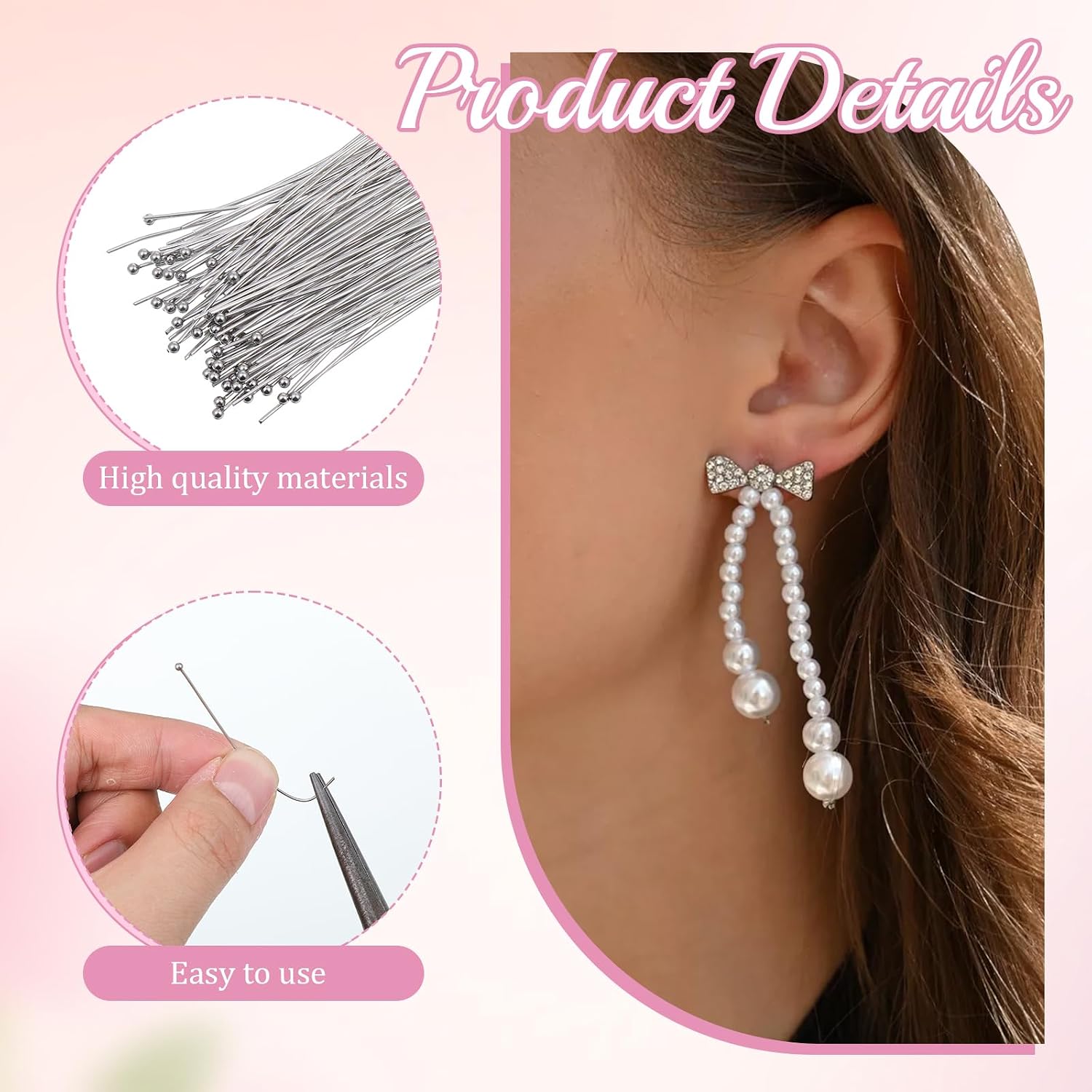 200pcs 50mm/1.97 Inch Stainless Steel Ball Head Pins Silver Jewelry Making Pins Bendable Headpin for Earring Pendant Bracelet Necklace Jewelry DIY Craft