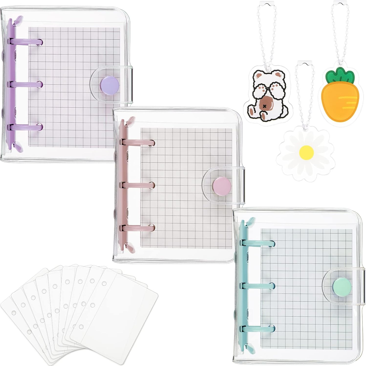 Buy 3 Sets Mini Transparent 3 Ring Binder Covers Notebook Loose Leaf Clear PVC Pockets Binders