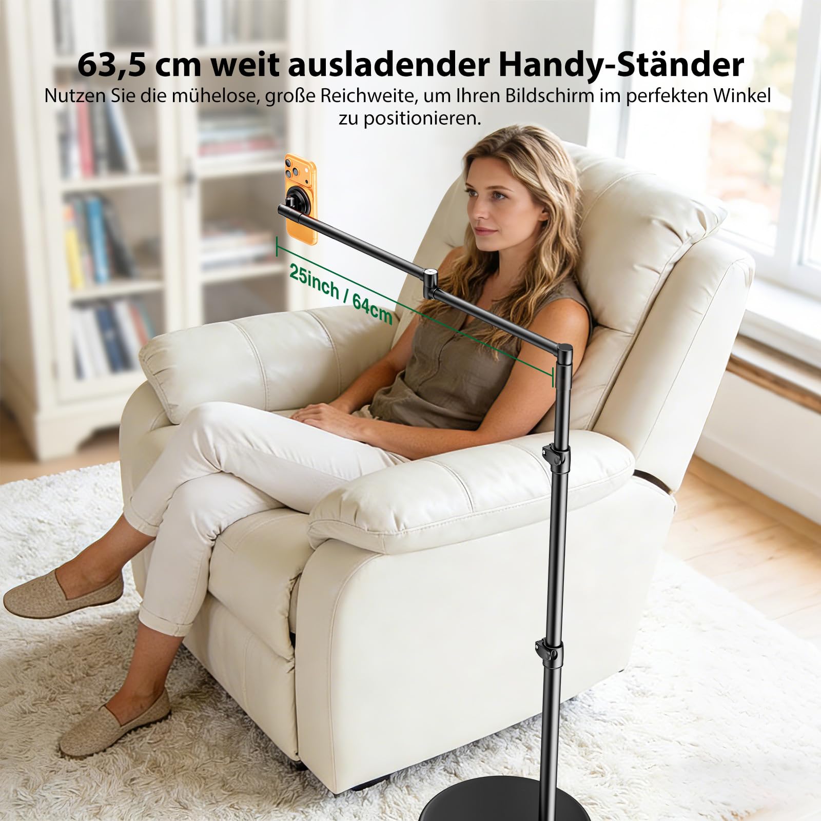 elitehood Magsafe Bodenständer Handyhalterung Bett Langer Arm | Magnetischer Handy Halterung Bett - Stabiler Sockel, 63.5 cm Aluminiumarm, Overhead Stativ Handy für Videoaufnahmen, Filmen