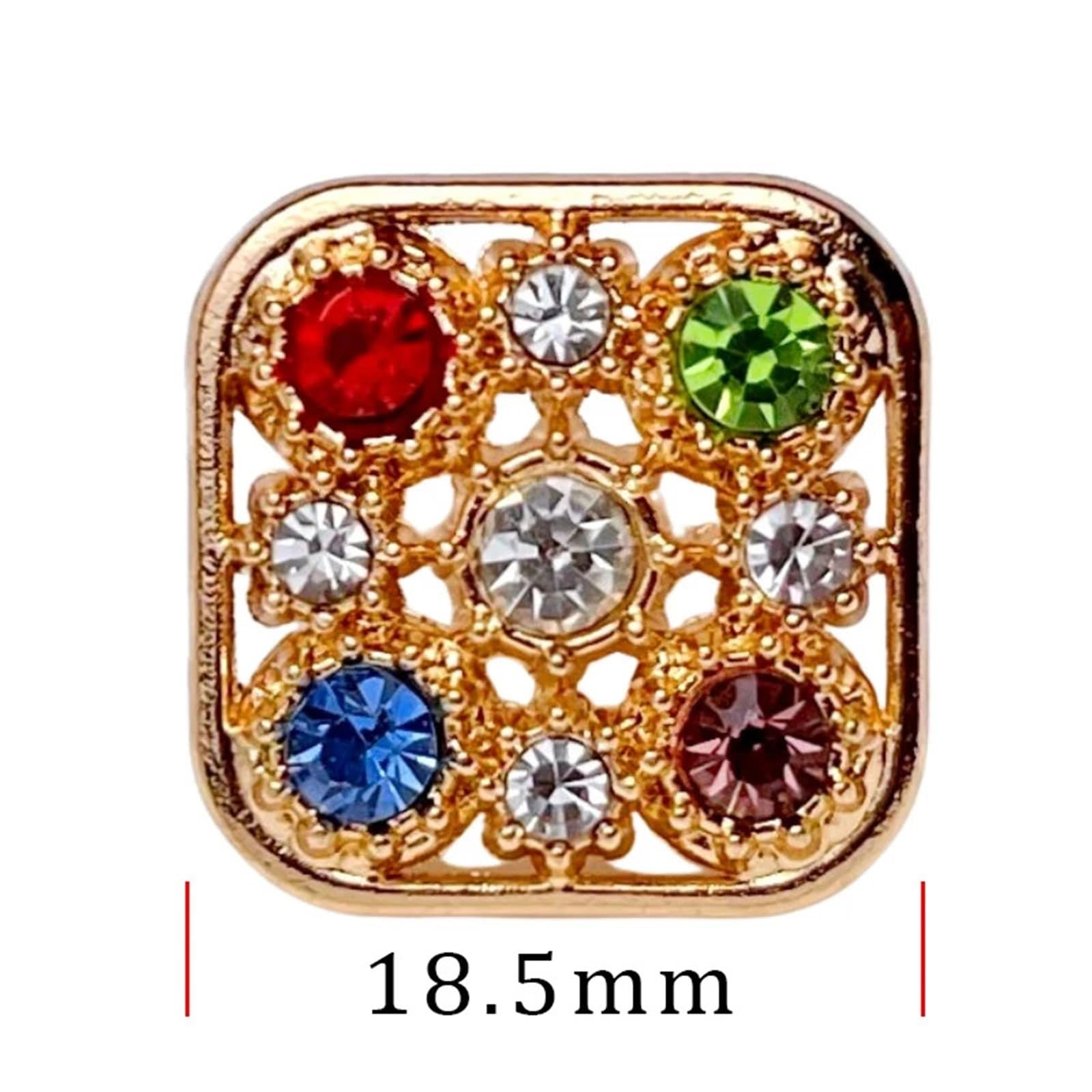 guziki z kryształu górskiego, Guzik z kryształem górskim 10 szt. Kwadratowy metalowy złoty 18,5 mm