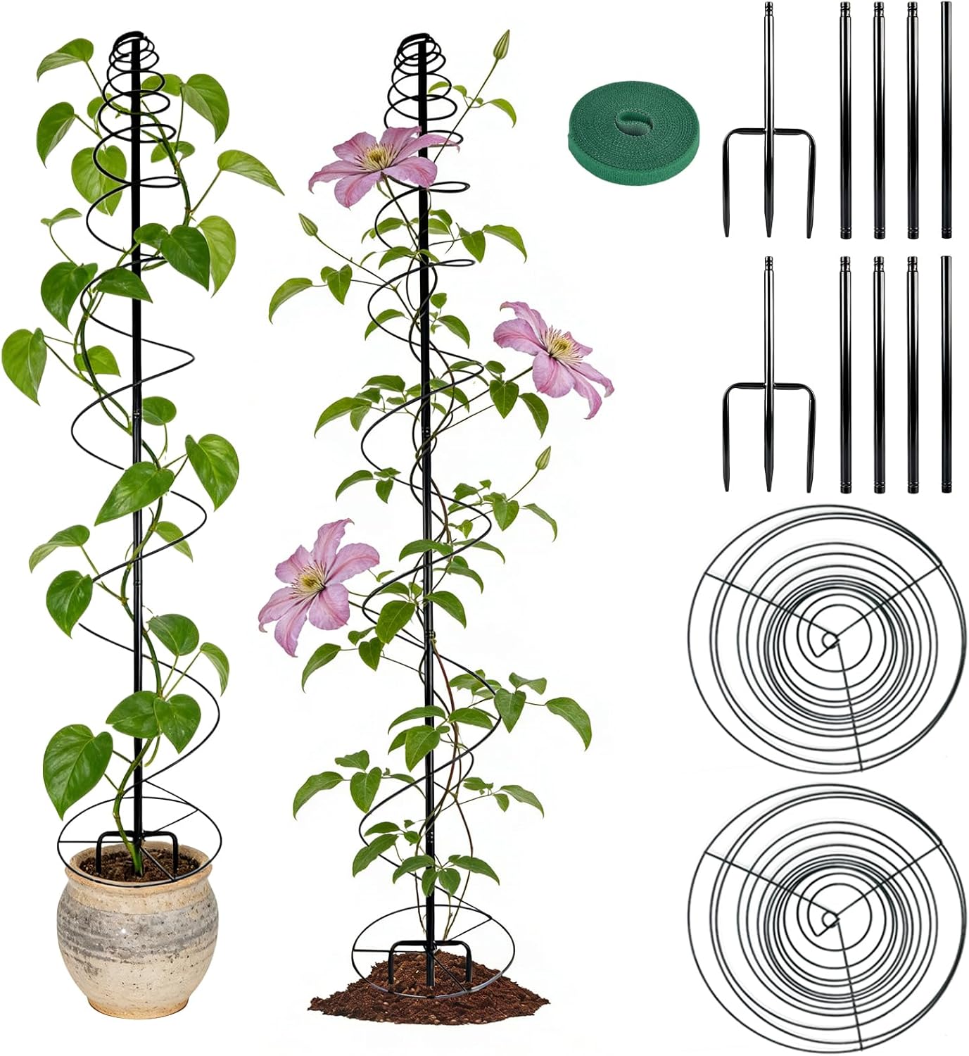 2 Pack Spiral Metal Trellis for Climbing Plants Outdoor, 75" Adjustable Plants Trellis Support Metal Garden Trellis with Center Pole and 3 Pronged, Climbing Plant Grow Cage Stand for Plants Flowers