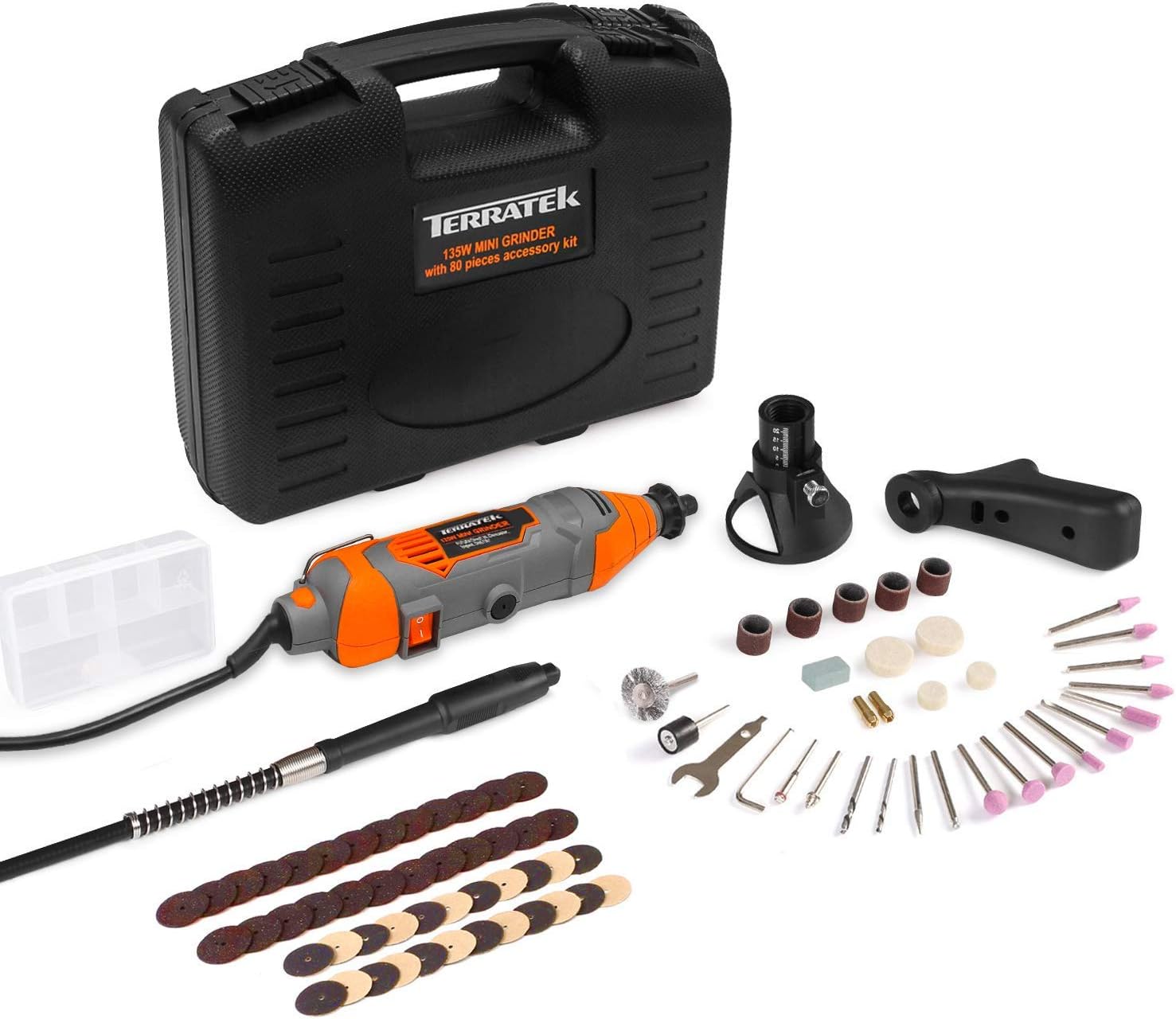 TerratekCorded Rotary Tool 80Pc Accessory Set, 135W Variable Speed 8000-33000RPM, Ideal for DIY Projects, Woodwork, Hobby Craft & Dremel Multi Tool Compatible with Carry Case Included