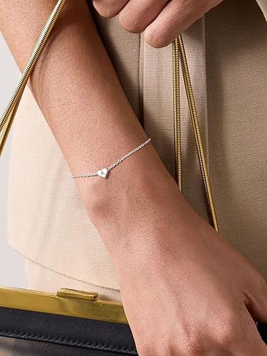 Miniatura 9 de Silvora Pulseras de plata de ley 925 con inicial de corazón A-Z, pulseras de letras de la A a la Z, pulsera delicada para mujer