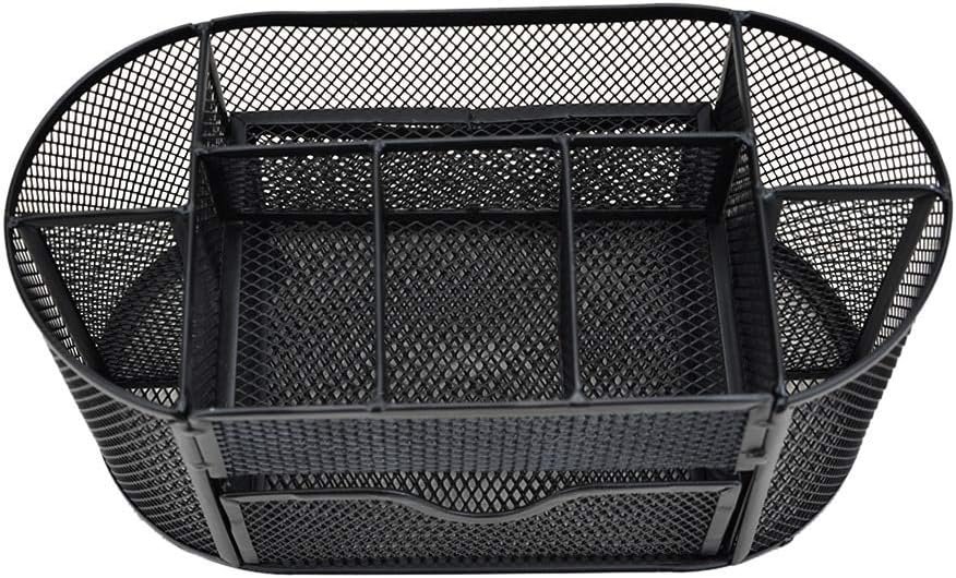 APPUCOCO Mini Metal Mesh Desk Organizer with Drawer - Black
