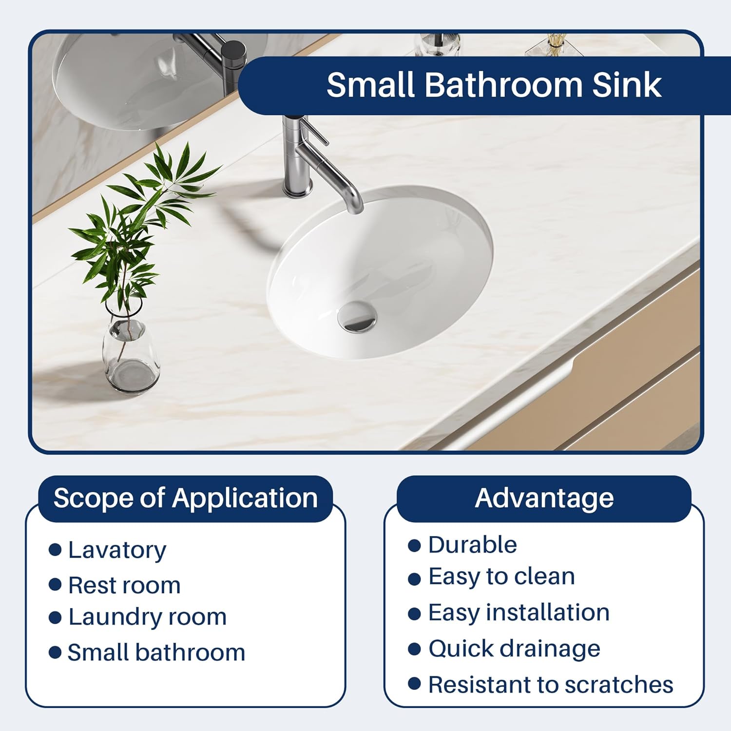 Enbol 13x10 inch Undermount Bathroom Sink - Oval Bathroom Sink White Ceramic Vessel Lavatory Basin with Overflow, Countertop Vanity Sink ECU1310