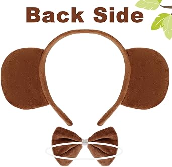 Gvhntk Monkey Ears and Tail Bow Tie for Adult Monkey Costume Headband Accessory Kit Women Halloween Cosplay Party Supplies