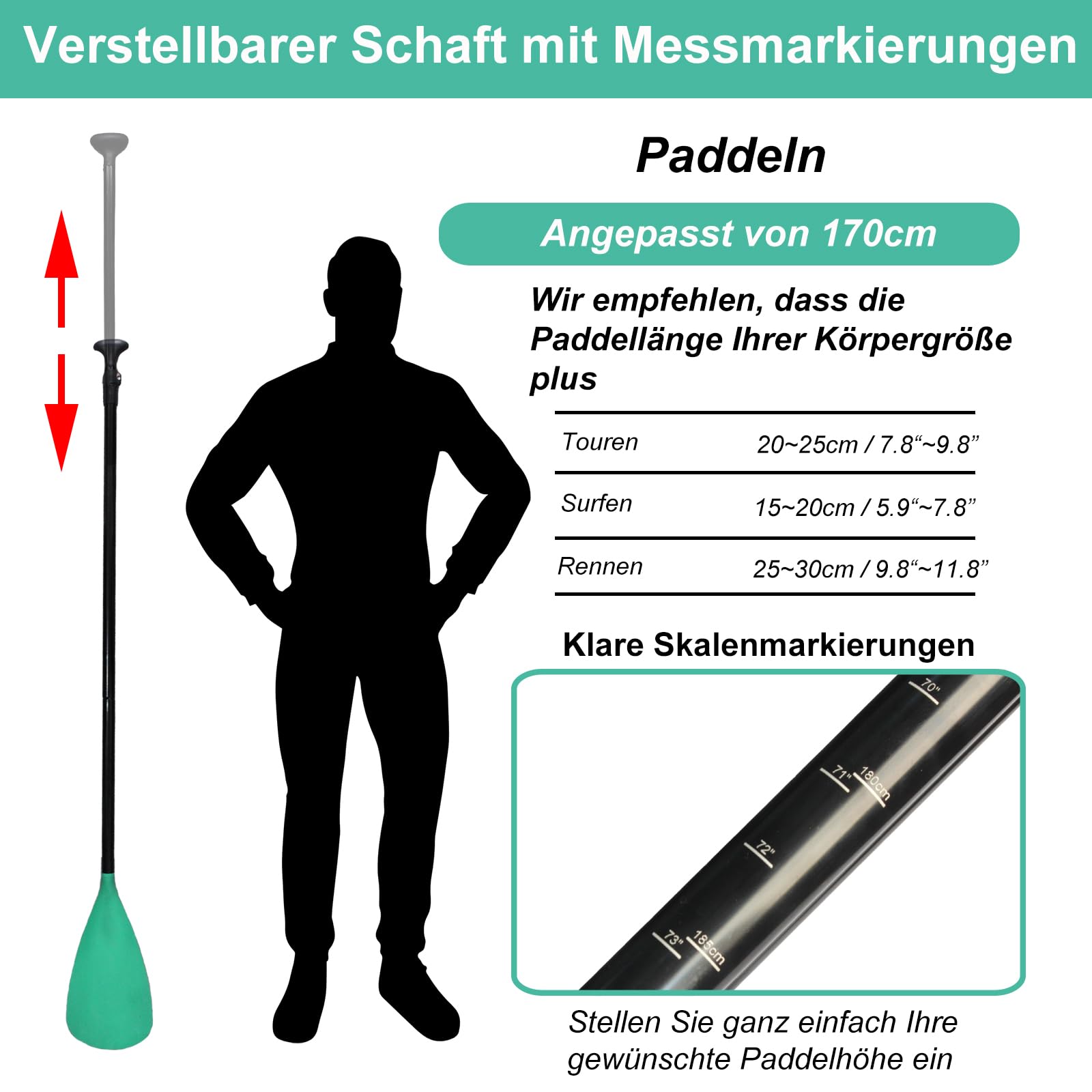 BeGrit Kajak Paddel Schwimmende Doppelpaddel 2-in-1 Verstellbar Kajakpaddel Abnehmbares SUP Hilfspaddel Ausziehbar Einzelpaddel Aluminium Bootsruder Notfall Paddel mit Paddelleine für Kajak Kanu
