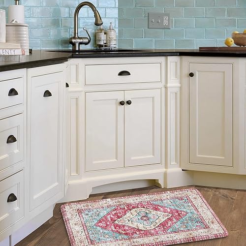 Vista 159 de KIMODE - Juego de 2 tapetes de cocina bohemios, antifatiga, antideslizantes, impermeables, ergonómicos, acolchados, cómodos, para lavandería, Caqui