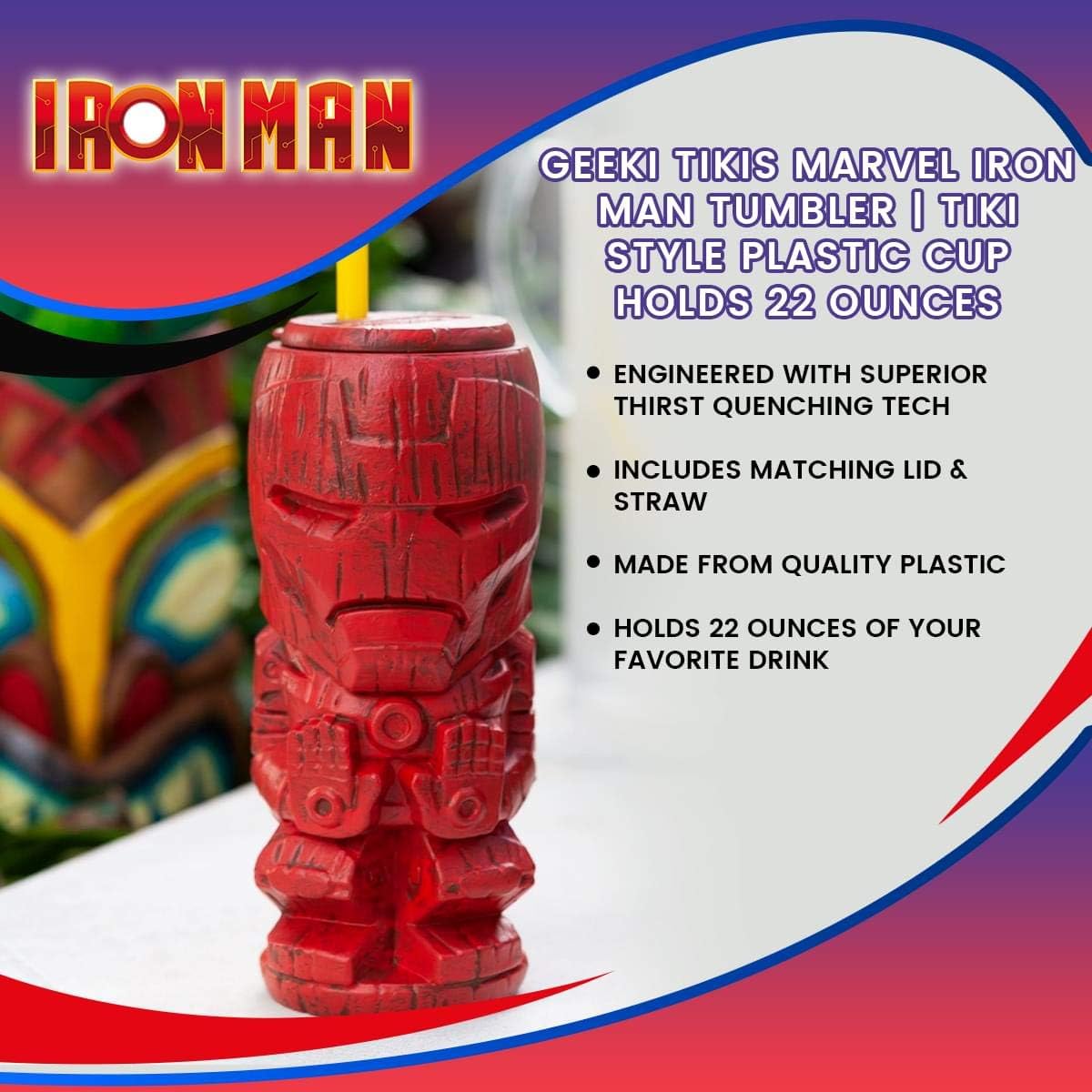 Geeki Tikis Marvel Iron Man Tumbler | Official Marvel Collectible Plastic Tiki Style Cup | Holds 22 Ounces - Image 7