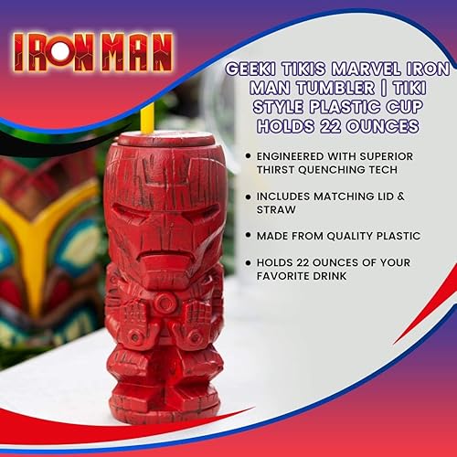 Miniatura 6 de Geeki Tikis Marvel Iron Man - Vaso de plástico coleccionable oficial de Marvel, estilo Tiki con capacidad para 22 onzas
