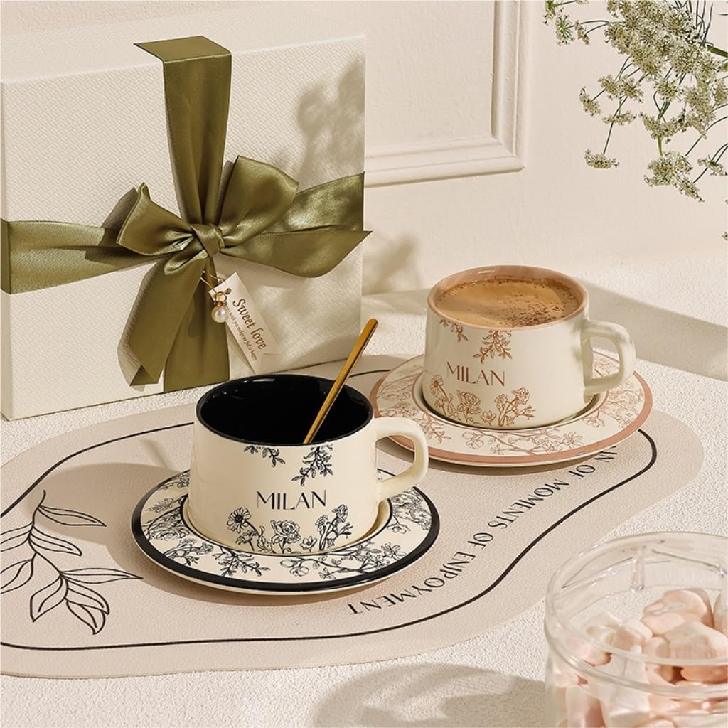 filiżanka do kawy, Design Niszowy kubek dla par Ceramiczny podwieczorek Zestaw czarnej filiżanki i spodka Kubek do kawy