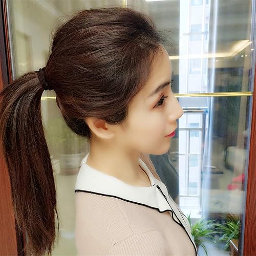 Miniatura 6 de Extensiones de cabello sintético recto para mujer, extensiones de cabello fino con clip, color marrón oscuro, 10 pulgadas