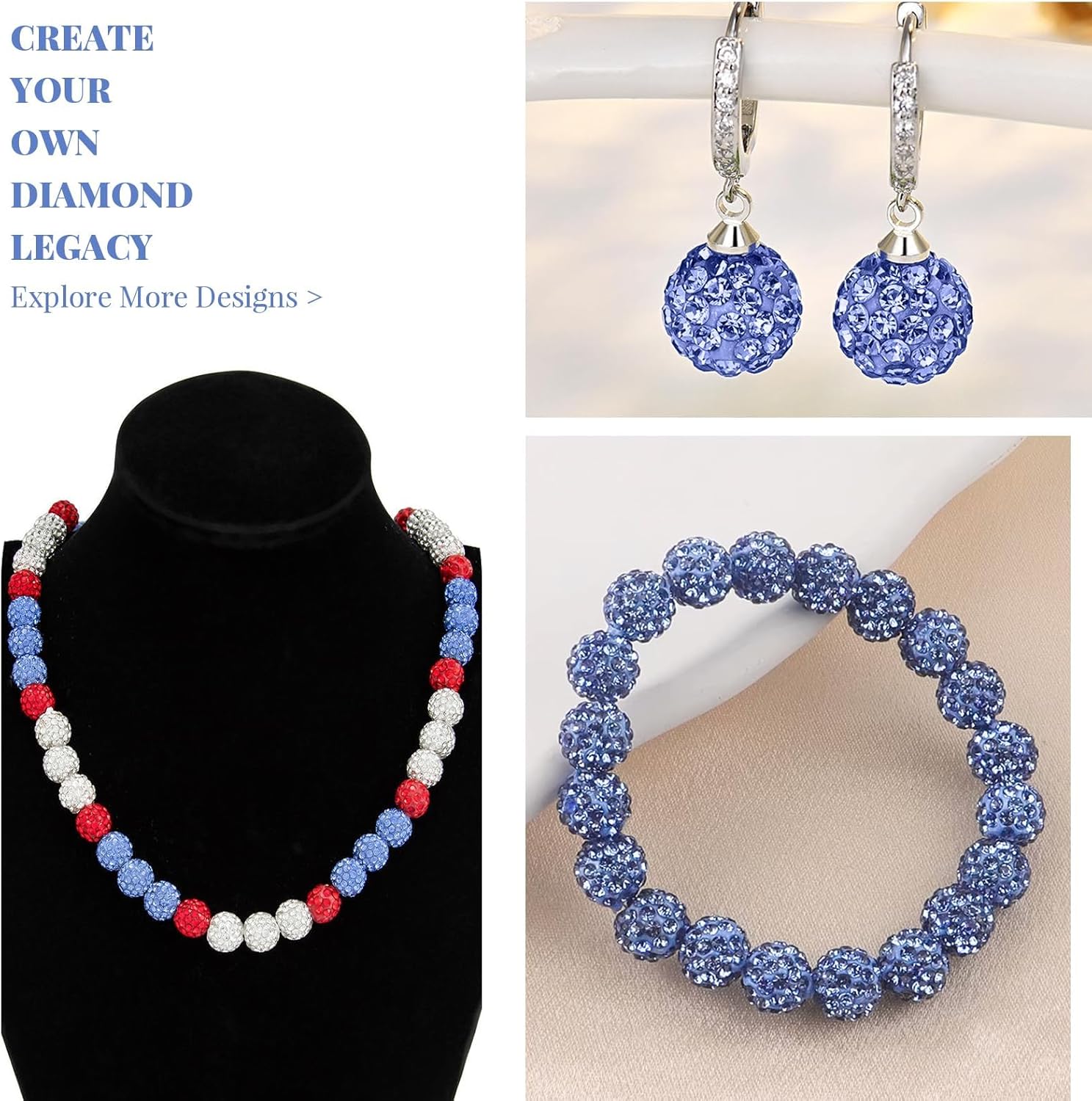 100Pcs 10mm Light Blue Rhinestone Beads for Jewelry Making, Shiny Round Disco Ball Sparkly Beads Bulk with 10-Grid Storage Box for DIY Baseball Necklaces Shamballa Bracelets - Image 4