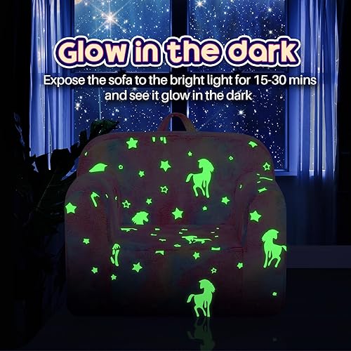 Miniatura 55 de ALIMORDEN Silla rellena de espuma ultrasuave para niños, con diseño de fósiles de dinosaurios que brillan en la oscuridad, sofá de lectura Sherpa