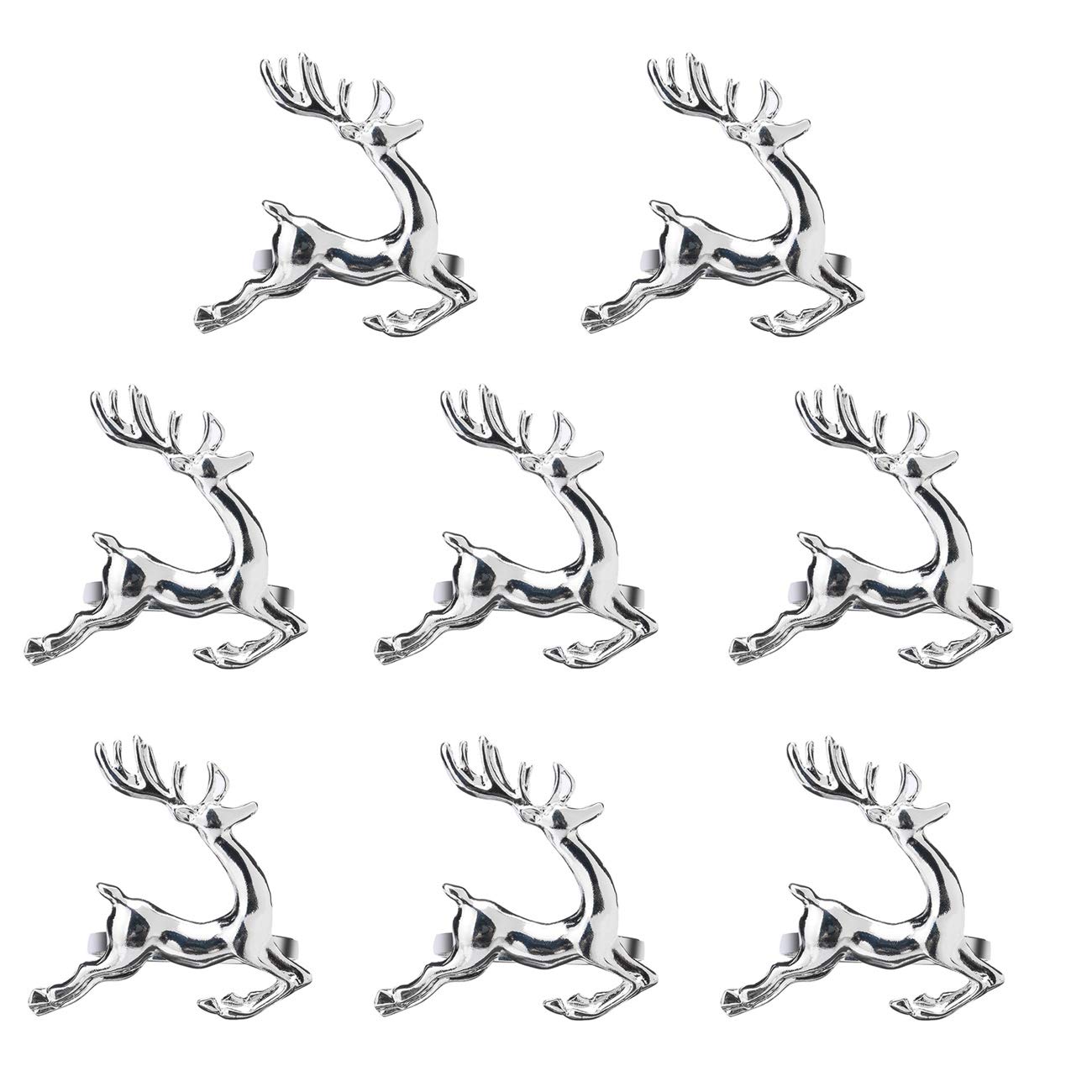 EUYuan 8pcs Christmas Napkin Rings Silver Napkin Holders Buckles for Christmas Dinners Parties, Everyday Home Table Decoration Accessory (Reindeer)