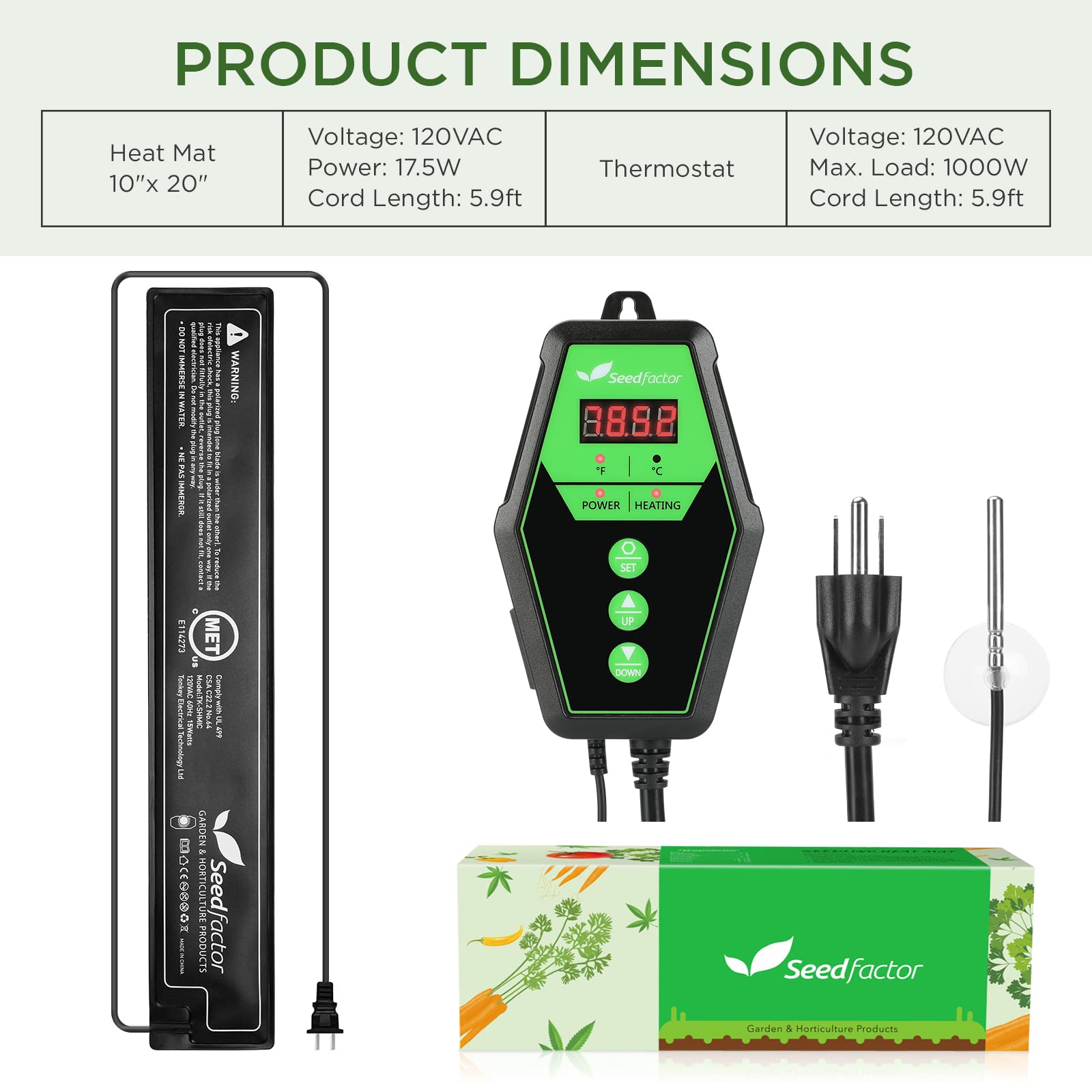 MET-zertifizierte Sämling-Heizmatte und digitales Thermostat-Kombi-Set, 8,9 x 53,3 cm