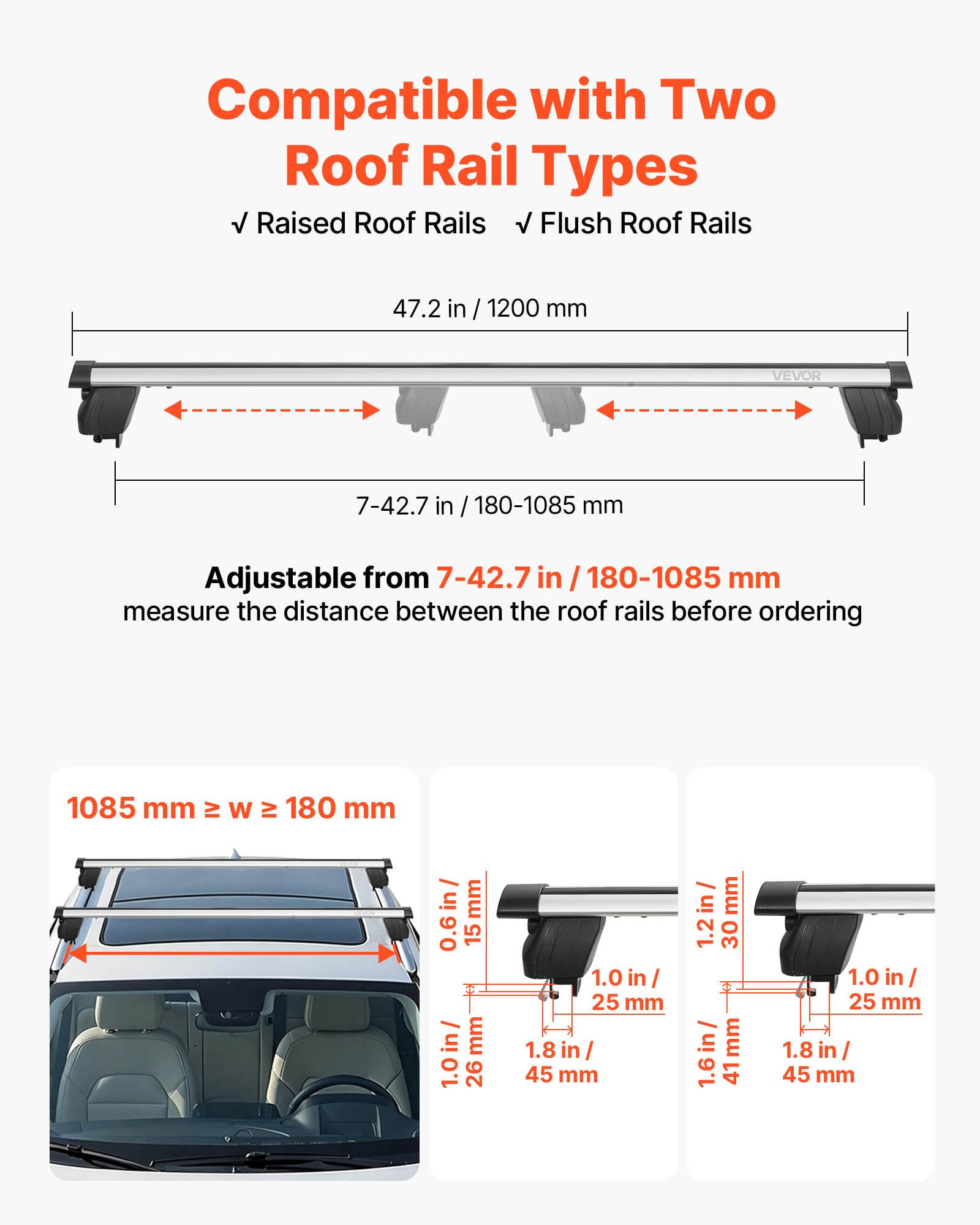 VEVOR Bagażnik dachowy do samochodu SUV, bagażnik dachowy, maksymalne obciążenie 90 kg długości 1200 mm, 2 sztuki do uniwersalnych aluminiowych bagażników, rowerów, podróży, kempingu, wędkowania