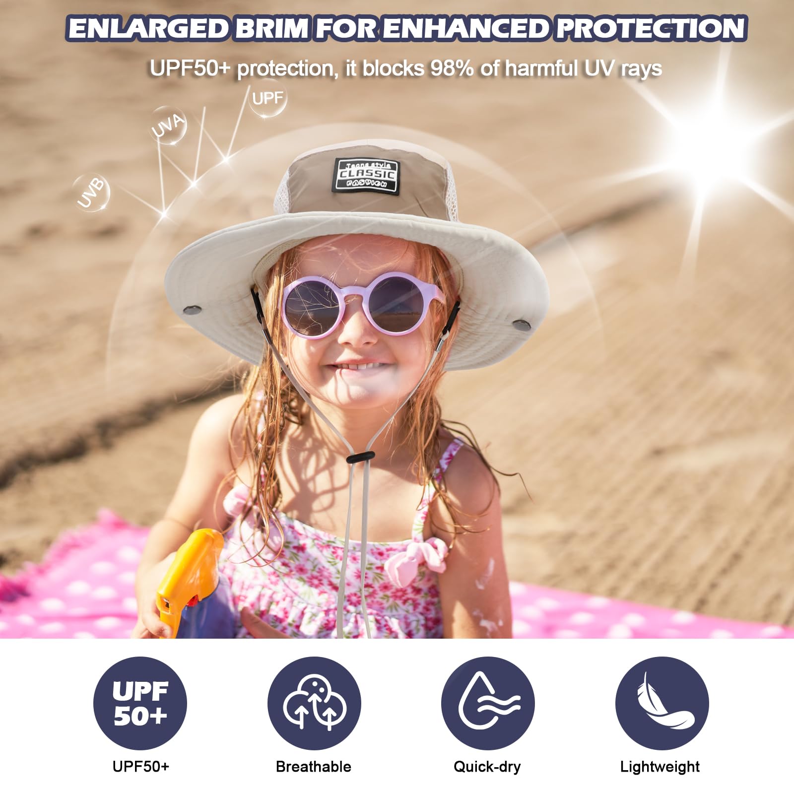 TAGVO Chapeau de Soleil Enfant, Protection UPF50, Séchage Rapide, Chapeau de Pêcheur Ajustable pour Enfants de 2 à 6 Ans