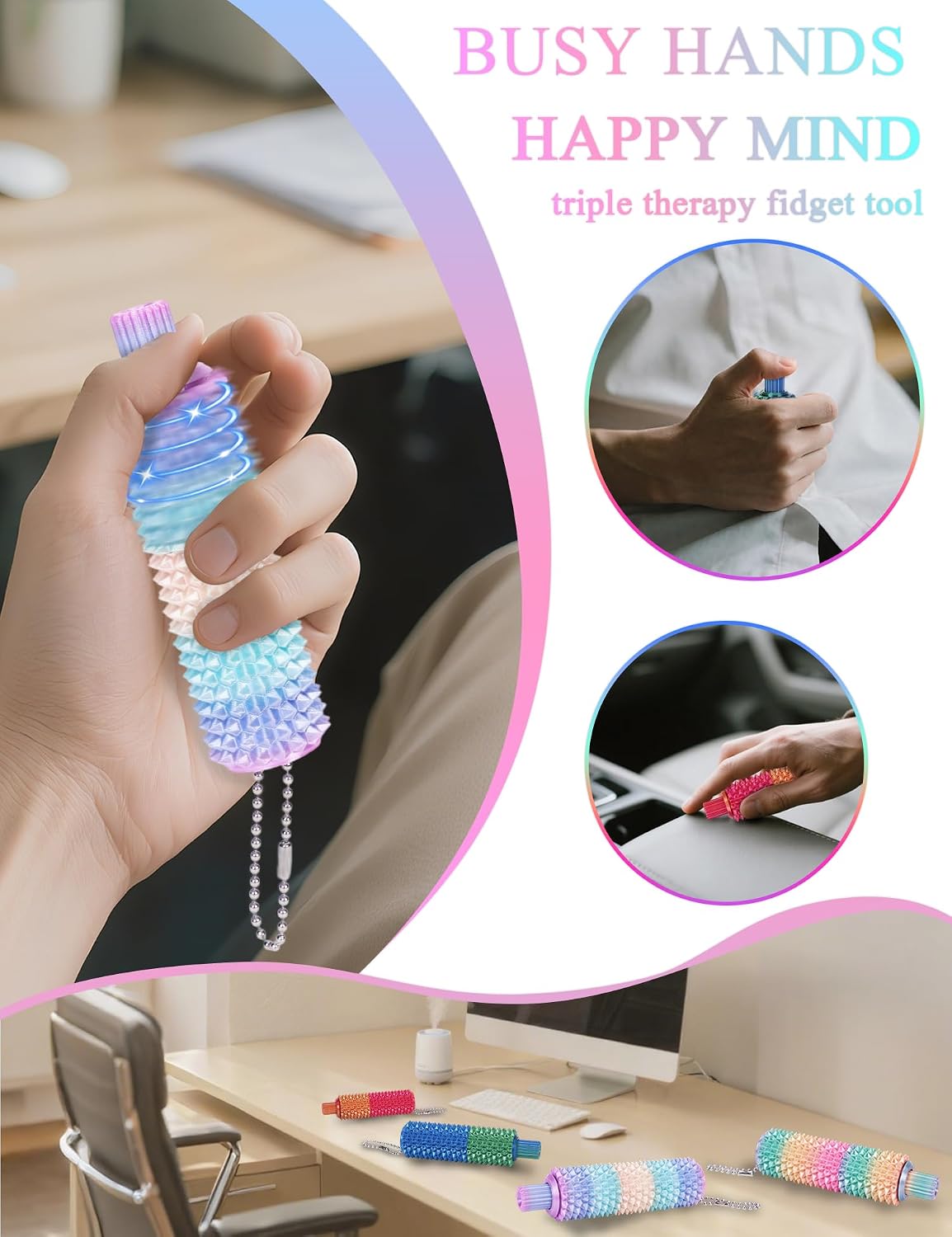 Portable Stim Tool, Pocket Mini Fidget for Adults, Pain Stim Fidget, 3D Printed Venting Key Pendant, Spiky Grippie Stim Keychain for Anxiety Relief Positive, Novelty Gifts (2PCS-A)