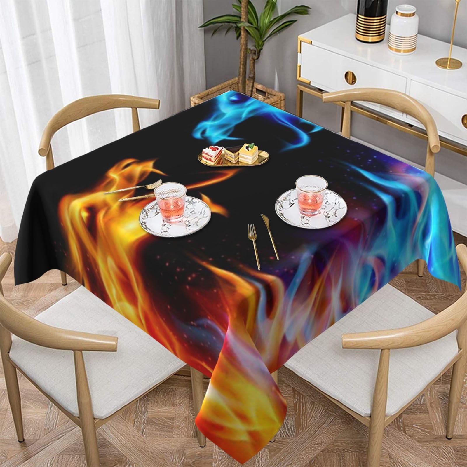 DCEHGEW Ice and Fire Dragons Prints Square Tablecloth 152x152 CM, Waterproof Fabric Table Cloth for Dining Table, Farmhouse Table Cover for Kitchen Dining Tabletop Decoration