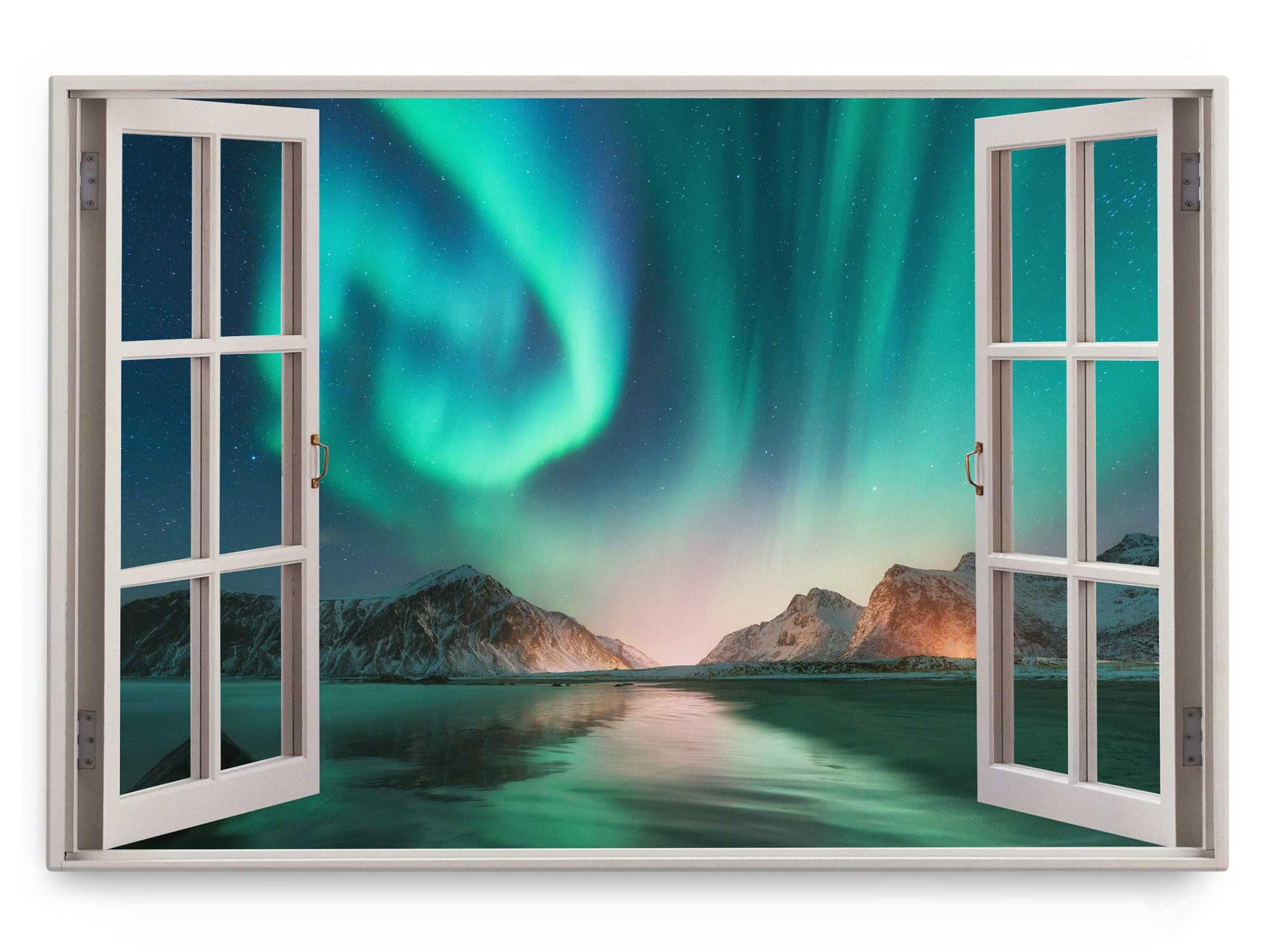 Paul Sinus Wandbild 120x80cm Fensterbild Polarlichter Astrofotografie Nachthimmel Berge Grün