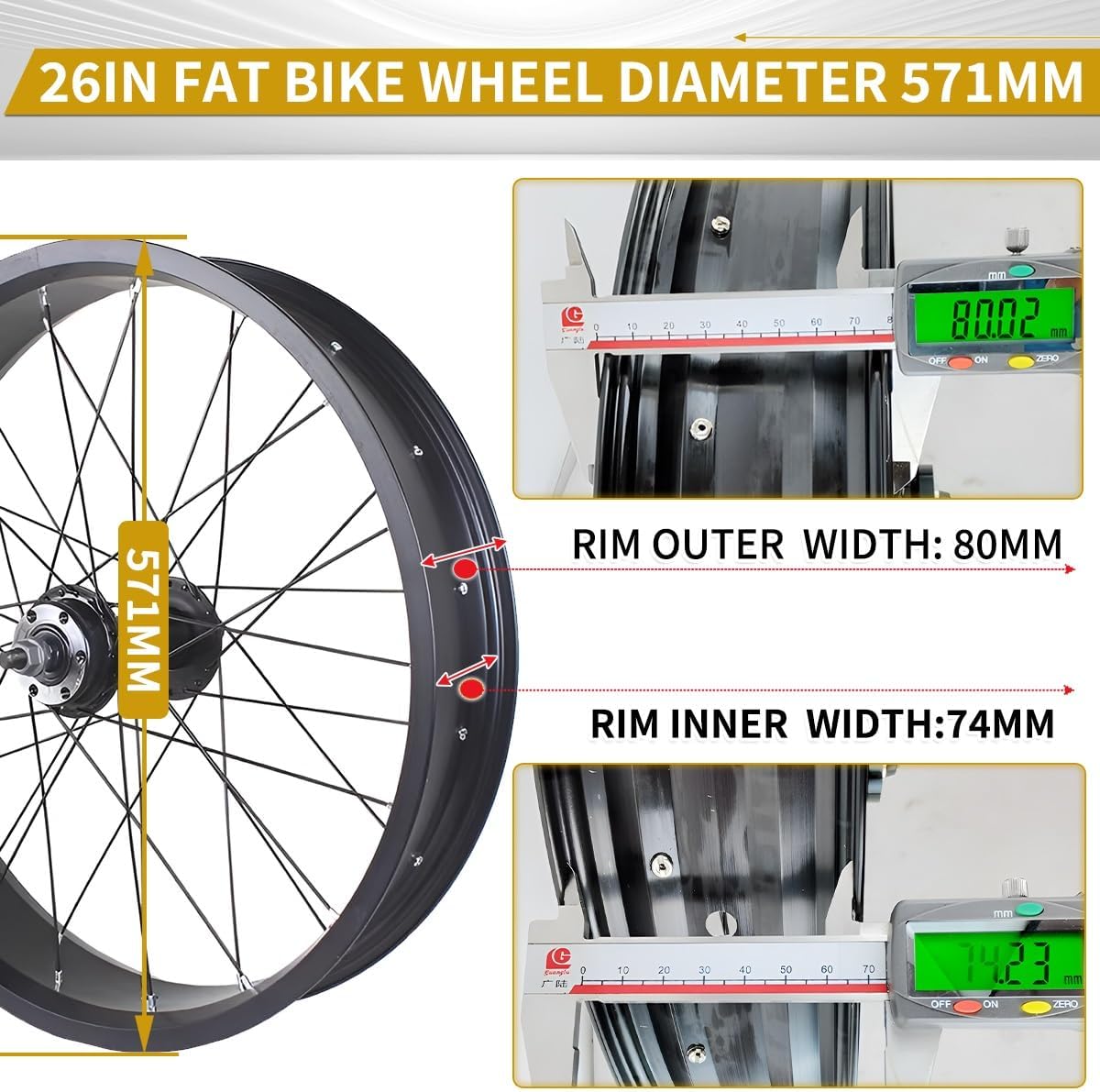 20/26X4,0" Fat Tire Bike Front Wheel Quick Release 9x135mm 36H Hub Aluminum Alloy 6 Bolts Disc Brake for Snow Beach Bike E-Bike Front Wheel(26in)