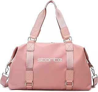 Storite Nylon 47 Cm Travel Duffle Bag, Sports Shoulder Bag for Women with Wet Pocket Weekender Overnight Luggage Bag - (Pi...