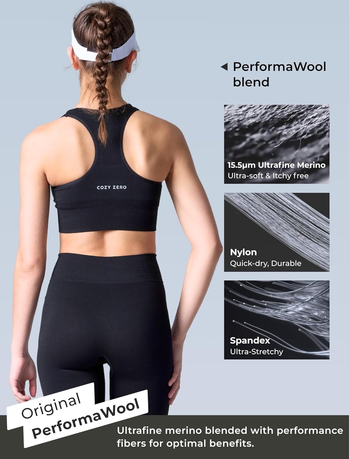 COZYZERO Women’s Merino Wool Racerback Sports Bra - Seamless, Medium Support, Breathable, Moisture-Wicking for Yoga & Running - Image 3