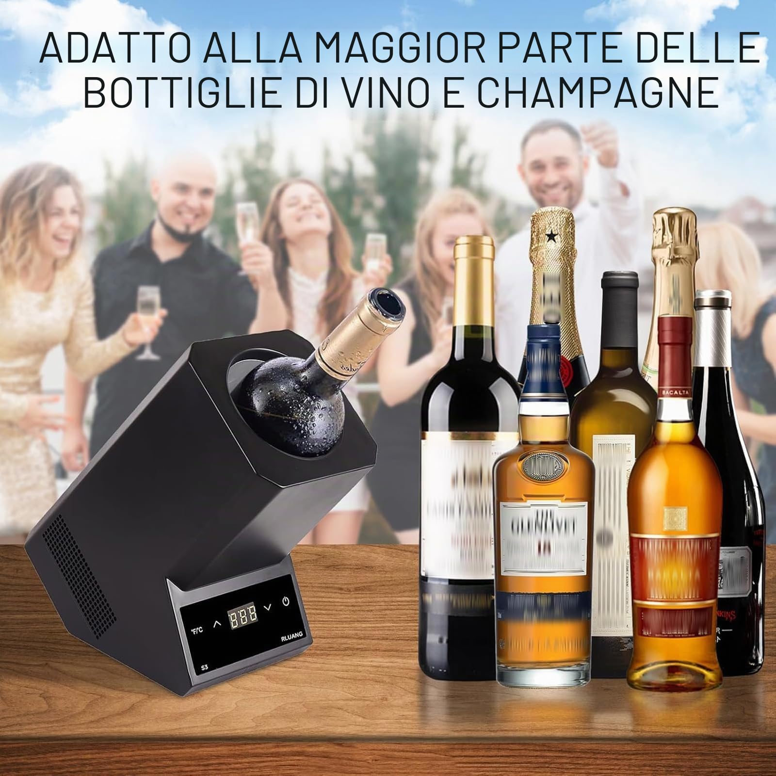 Refrigeratore elettrico per vino, portatile, in acciaio inox, 750 ml, ricaricabile, 24 ore di freddo, per vino rosso e bianco, ideale per feste e regali