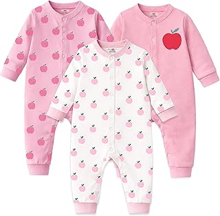Kuchipoo 100% Cotton Baby Full Bodysuit Romper | Soft &amp; Breathable Infant Clothing | Long Sleeve, Crew Neck, Snap Button C...