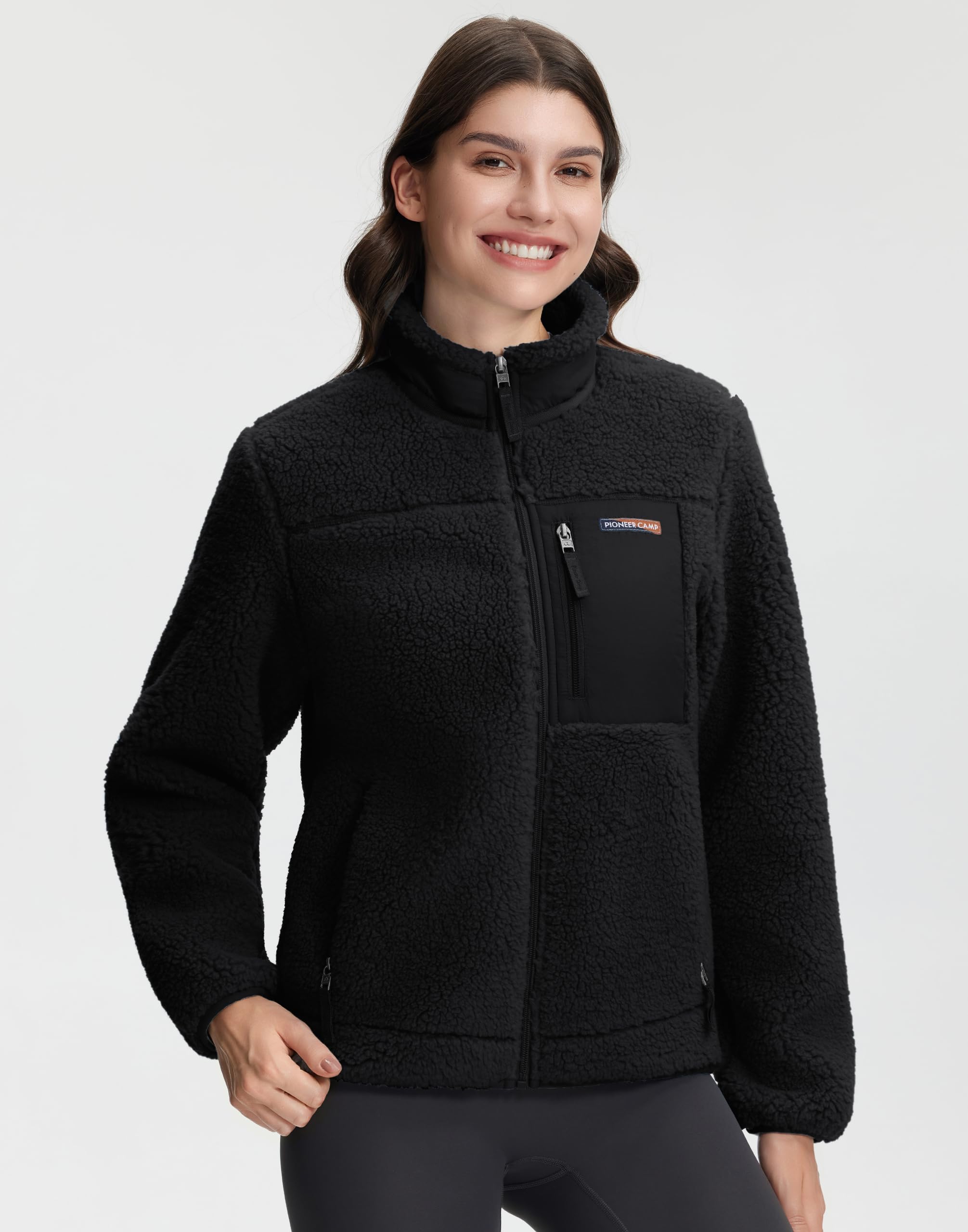 Pioneer Camp Veste Polaire Femme à Col Montant - 550g Ultra Épaisse, Anti-Vent - Pour Randonnée, Ski, Alpinisme - Tissu Haute Densité Anti-Bouloche - Pochettes Zippées, Ourlets Élastiques