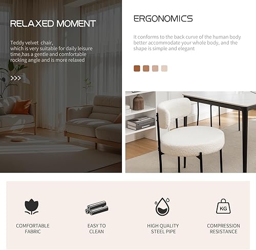 Miniatura 4 de Boucle - Juego de 4 sillas de comedor modernas de mediados de siglo con patas de metal, sillas de cocina tapizadas para comedor, cocina (blanco)