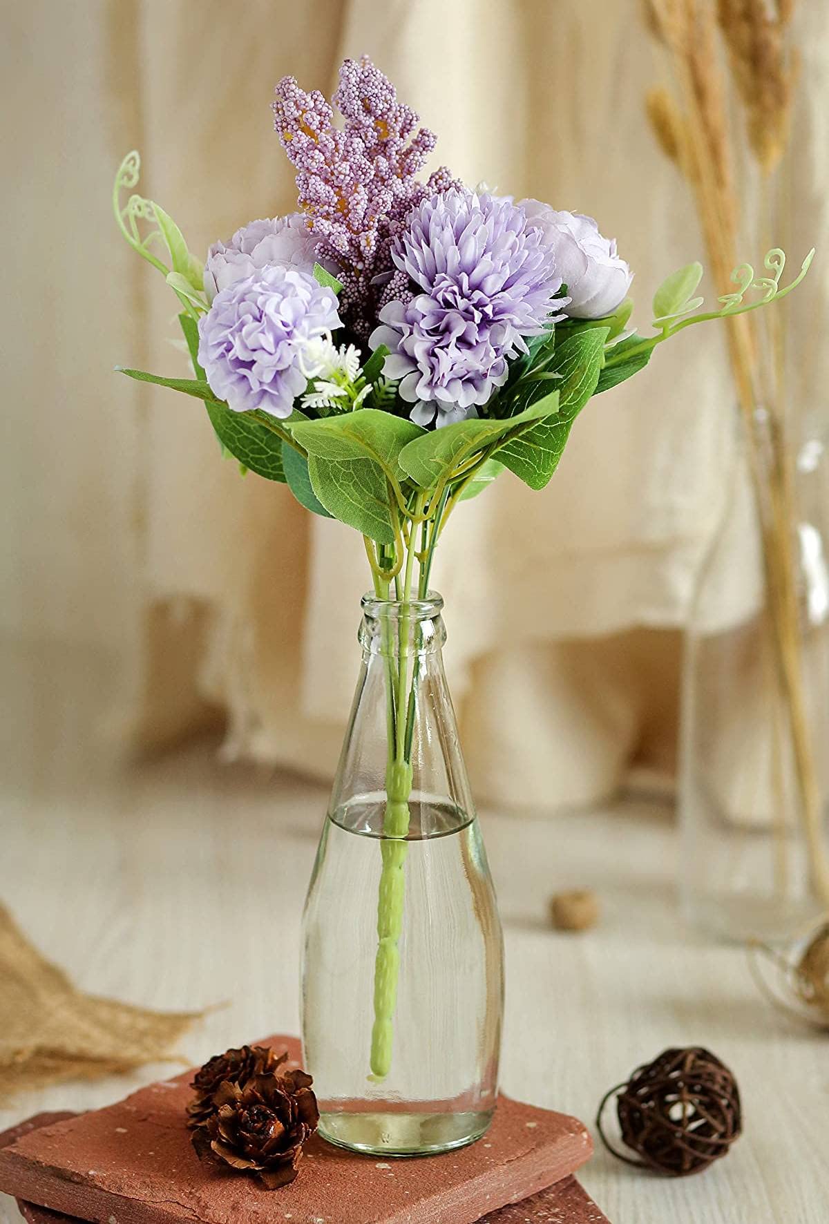 SATYAM KRAFT1 Pcs Artificial Multiflora Fake Flowers Bunch Decorative Items for Home Decor, Living Room, Anniversary Decoration Corner (Without Vase Pot) (Purple)