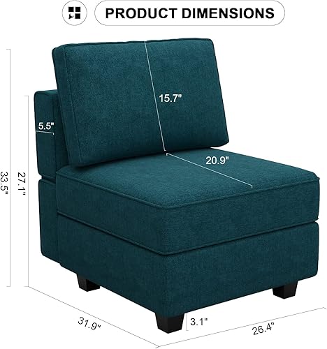 Miniatura 2 de Belffin Sofá seccional modular de tela Módulo de asiento medio Sofá Side Configuración libre Seccional Medio Azul pavo real