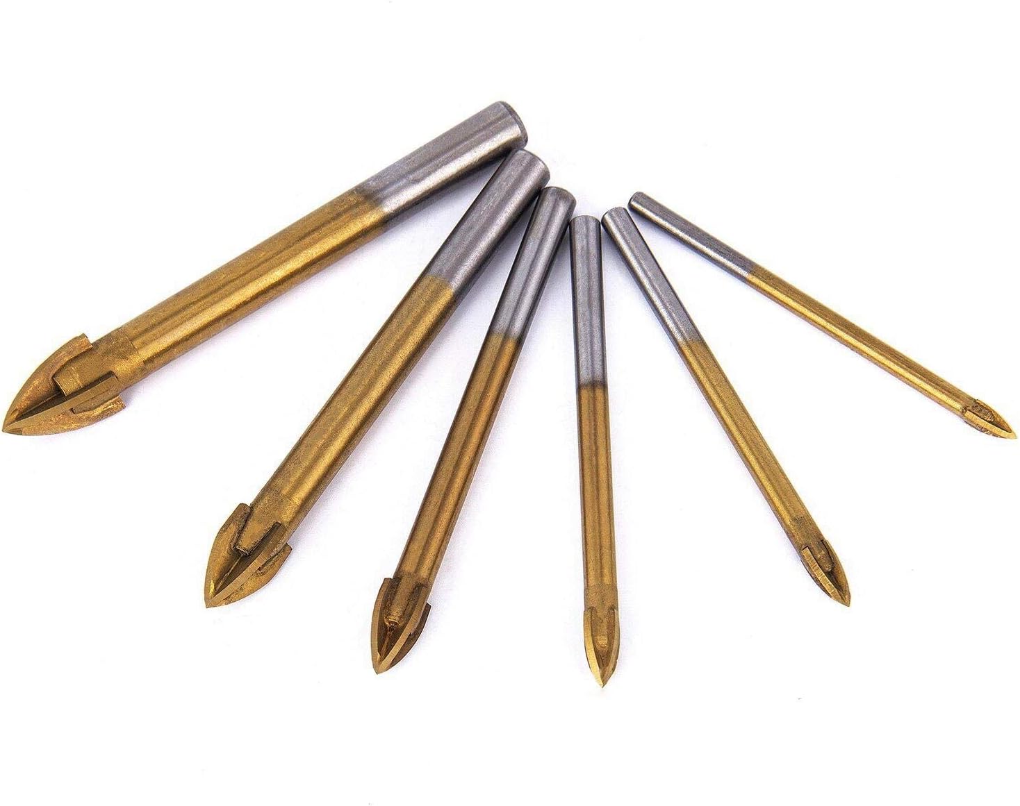 Drill Bits For 6pcs Titanium Coated Glass Drill Bits For Set 4 Cutting Edges Cross Spear Head Drill With Hex Shank For Ceramic Tile Marb