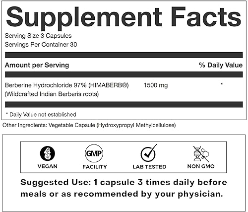 Miniatura 2 de Clean Label Berberina HCl 97% - Suplemento de berberina pura de ultra alta resistencia de 500 mg - Sin gluten - 90 cápsulas