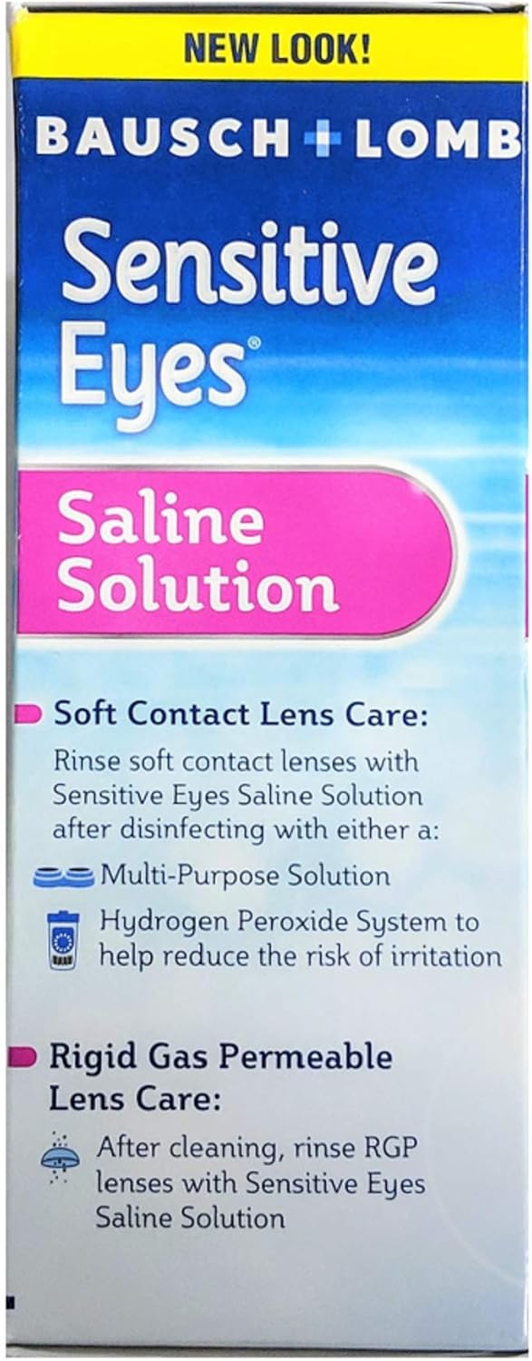 Contact Lens Solution by Bausch & Lomb, Sensitive Eyes Solution for Soft Contact & Gas Permeable Lenses, Saline Solution with Potassium, 12 Fl Oz (Pack of 2) : Health & Household