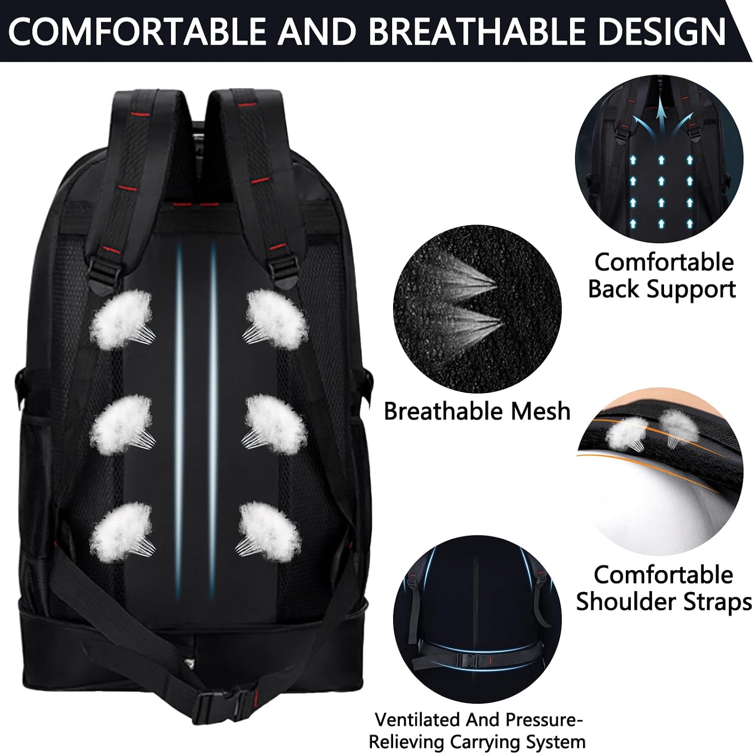 Hiking Backpack 65L Travel Backpack Water Resistant Lightweight Rucksack for Men Women, Expandable Large Backpack Laptop Backpack Durable Camping Bag for Camping Trekking Outdoor Sports (Black)