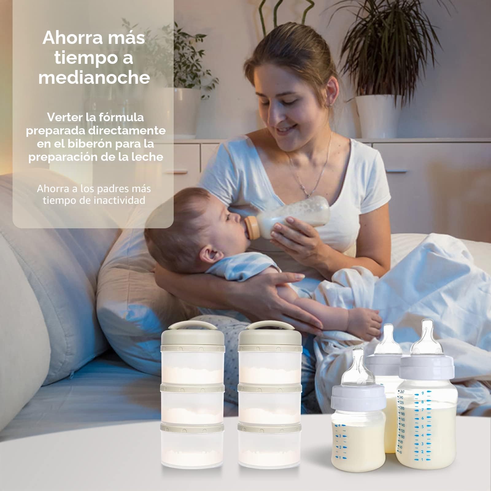 Termichy Apilable Dispensador Leche en Polvo Bebé y Cereales, 2 Paquetes (gris cálido)