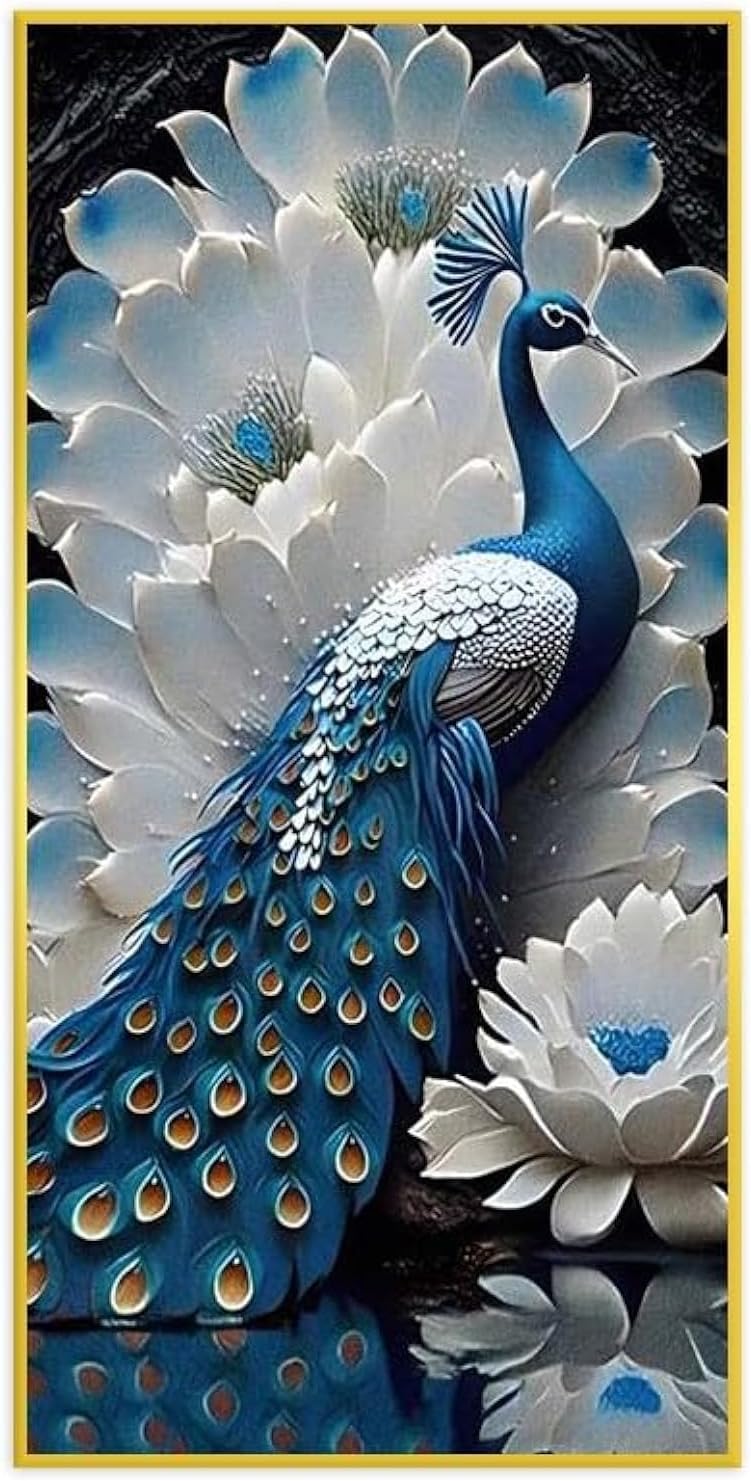 BLISS VIE Premium Abstract Modern Retro Decor Luxury Style Crystal Porcelain Wall Painting Wall Art for Bedroom Living Room Office, with Aluminum Alloy Frame (Peacock with Diamond, 40x80 cm)