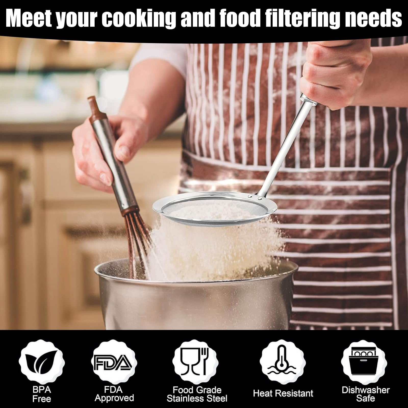 Set 2 Utensili Da Cucina In Acciaio Inox - Scolapasta E Schiumarola Con Manico In Legno, Per Pasta E Fritti - Foto 8