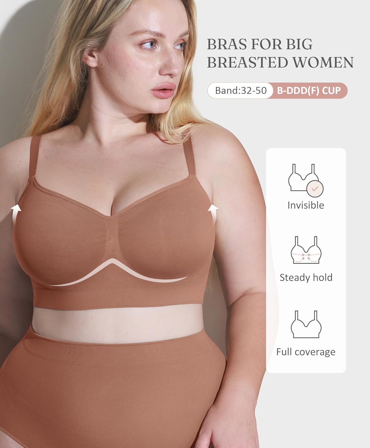 FeelinGirl Padded Bras for Large Breasted Women Wireless Push Up Bra Seamless Comfort Full Coverage Bralettes - Image 5